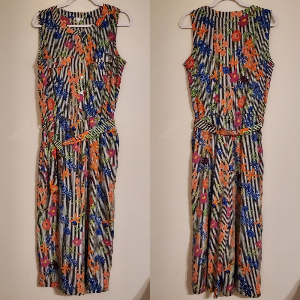 Spense Stripped Floral Sleeveless Jumpsuit